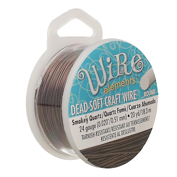 The Beadsmith Wire Elements Craft Wire – Tarnish Resistant, Soft Temper, Round, Smoke Quartz Color – 0.51mm, 24 Gauge, 20 Yard Spool – Jewelry Making, Wire Wrapping, Floral, & Other DIY Crafts