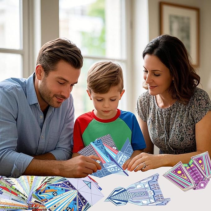 Paper Airplane Kits with 16 Classic Designs, 32 Sheets of Colorful Origami Paper, World Record Paper Planes, Airplane Gifts for Boys and Girls Ages 6-12+ (Digital Manual Only, Fun and Easy to Fold)