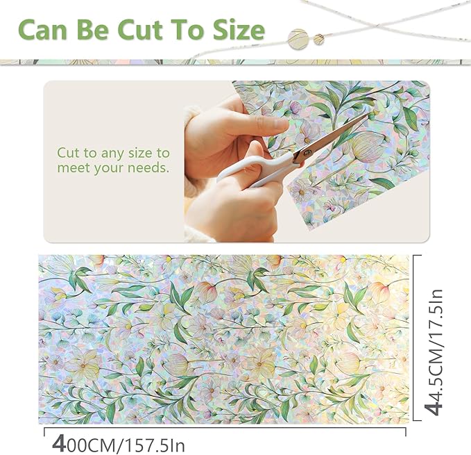FINNEZ Window Privacy Film Stain Glass Film Flowers Rainbow Window Film Window Clings Non-Adhesive Reusable Decorative for Home（Forest Rainbow，17.5 Inch x 13.1 Feet）