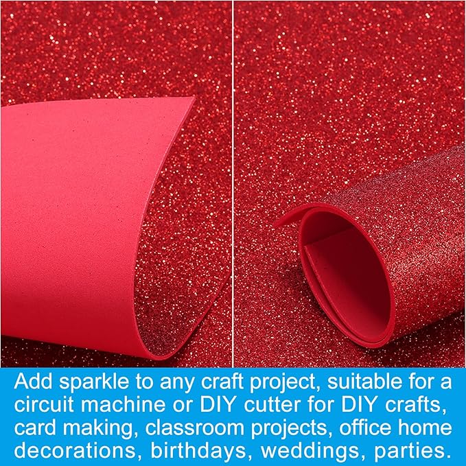 PATIKIL 2mm(1/10") Thick Non Adhesive Glitter Foam Sheet 16x24inch(40x60cm) Dark Red, EVA Shiny Foam Board for Craft, 6 Pcs