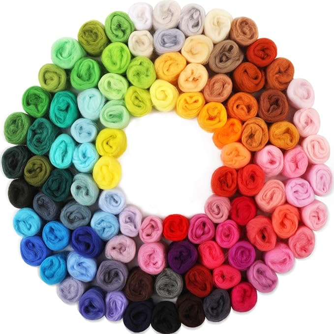 WONVOC 100 Colors Needle Felting Wool, Wool Roving 3g per Color, 10.5 oz Total, Premium Felting Wool for DIY Craft, Fiber Art and Hand Spinning, Needle Felting Supplies, Felting Kit