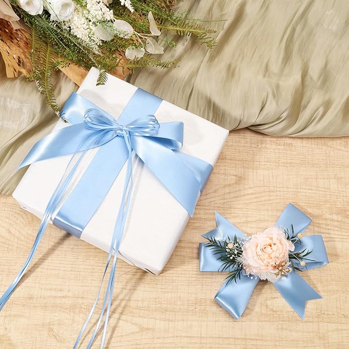 LaRibbons 1 Inch 50 Yard Double Faced Satin Ribbon,Light Blue Satin Craft Fabric Ribbon for Gift Wrapping Floral Bouquets Wedding Party Decoration