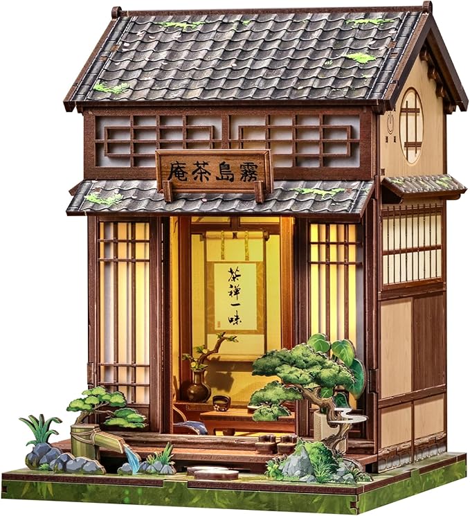 CUTEBEE Book Nook Kit - DIY Miniature House Japanese Tea House, Dollhouse Kit for Adults and Teens, Tiny House Bookshelf Decor 3D Wooden Puzzle, Gifts for Family, Friends（Kirishima Cha-an）