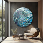My Photostation.com 31.5''(80cm) Diameter Ocean Wave in Blue Mosaic Round Glass Wall Art Tempered Glass Printing Wall Decor Large Wall Art Wall Hangings