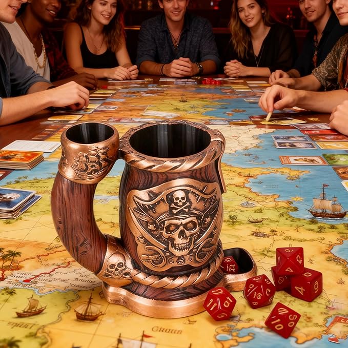 Dice Tower Mug, Dice Rolling Tower, Comes with 7 PCS Dice Set, Suitable for DND Dungeons and Dragons, Tabletop Games, Available As Drink Holder, D&D Gifts, DND Accessories (Wooden Skull)