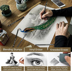 Drawing Sketching Pencil Set, 24 Piece Pro Artist Sketch Kit - Graphite Pencils (12B-4H),Charcoal Pencils for Drawing,Black and White Charcoal Pencils,Charcoal Sticks,Stumps,Eraser,Sharpeners