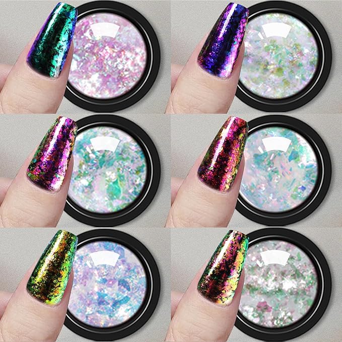 Mirror Chrome Nail Powder Set, 40 Colors Unicorn Iridescent Holographic Chrome Powder, Metallic Gold Silver Red Blue Green Black Purple Brown Chrome Pigment Nail Art Glitter Chameleon Flakes Sequins