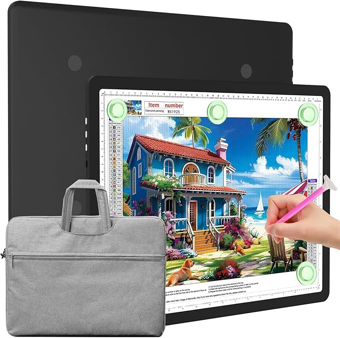 Elice Magnetic A3 Light Board with Bag for Diamond Painting, Tracing LED Light Box with Side Buttons, Super Bright Diamond Art Light Pad, Light Table for Drawing, Sketching, Weeding Vinyl - Black
