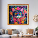 Foxhool Beginners Cross Stitch Kits Stamped Full Range of Embroidery Kits for Adults DIY Cross Stitches kit Embroidery Patterns for Needlepoint kit-Colorful Flower Cat 17.7x17.7 inch