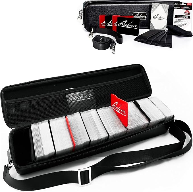 Quiver Time Black Quiver Card Carrying Case - TCG Cards Deck Box Holder for Trading Cards, MTG Bag Playing Card Case (+Wrist & Shoulder Strap, Dividers, Separators, Corner Pads + 100 Apollo Sleeves)
