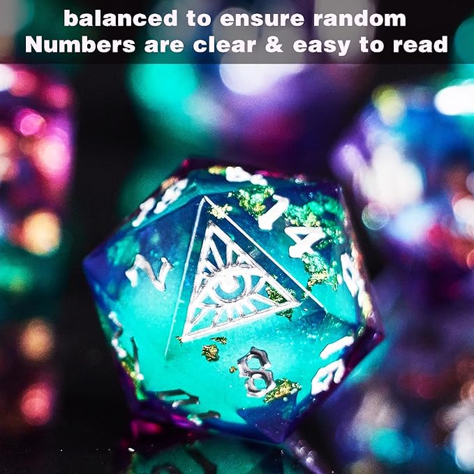 Third Mystery Eye Liquid Core DND Dice Set for Role Playing Games, 7 PCS Dungeons and Dragons Dice Set with Metal Box for D&D Gifts, RPG DND Starter Dice Set