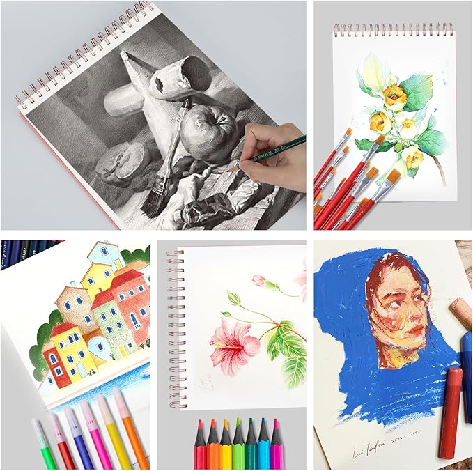 Ddaowanx Mixed Media Sketchbook, 9x12 inches Sketch Pad 60 Sheets (98lb/160gsm) Heavyweight Drawing Papers, Top Spiral Bound Hardcover Watercolor Paper, for Wet and Dry Media (1)