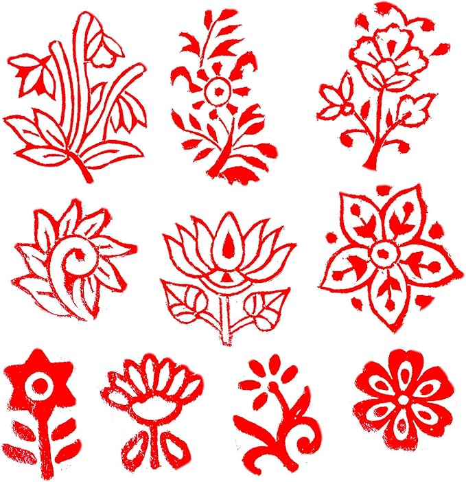 Royal Kraft Floral Wooden Printing Stamps (Set of 10) - DIY Henna Fabric Textile Paper Clay Pottery Blocks Htag2176