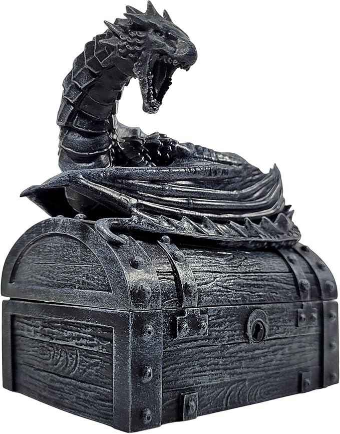 Forged Dice Co. Wyvern Dice Box with Lock and Key - Dragon Storage Chest Compatible with Dungeons and Dragons, D&D Miniatures, Dnd Accessories - Fits up to 4 Standard Polyhedral Sets - Black