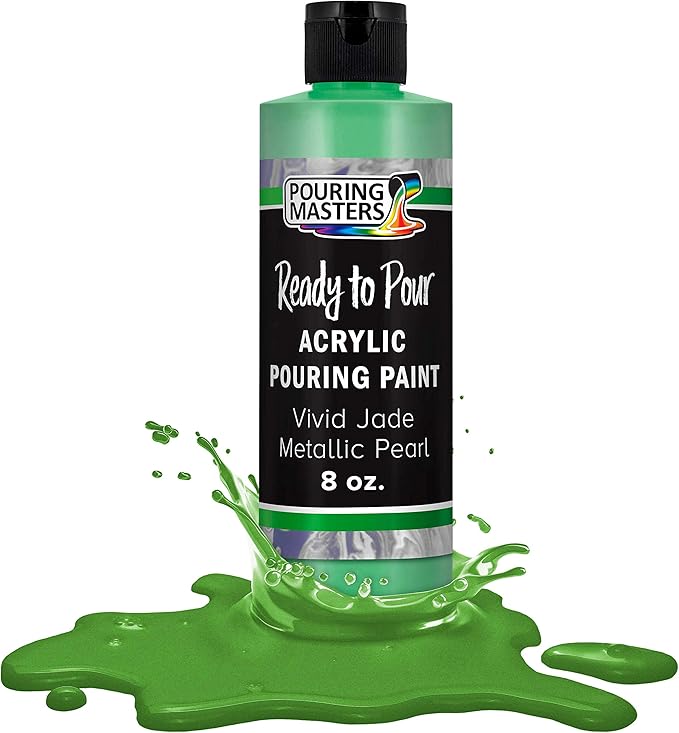 Pouring Masters Vivid Jade Metallic Pearl Ready to Pour Acrylic Pouring Paint - Premium 8-Ounce Pre-Mixed Fluid Acrylic Paint - Fluid Art Supplies for Canvas, Wood, Paper, Tile & Rocks