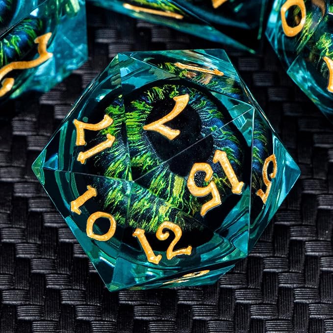 ARUOHHA DND Resin Dice Dragon Eye Dice Liquid Core Red Sharp Edged Dice Set with Gift Box, Polyhedral D and D Dice Set Role Playing Game D20 D12 D10 D8 D6 D4