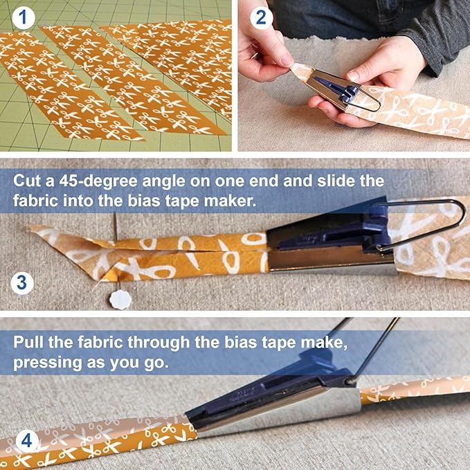 Jeimier 5 Sizes Bias Tape Makers, Upgraded Bias Binding Tape Making Tool for Fabric Quilting Sewing, Quickly Customize, Solidly Bias Quilting Tool, 1/4IN 3/8IN 1/2IN 3/4IN 1IN