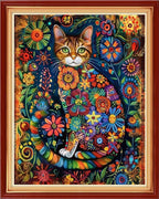 Dimensean Stamped Cross Stitch Kits Full Range of Embroidery Patterns Starter Kits for Beginners Adult or Kids DIY Cross Stitches Needlepoint Kits 11CT-Flower Cat 16x20 inch