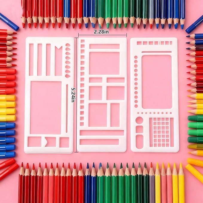 3 Pcs Journal Stencil Set – Reusable Flexible Templates for Dotted Journals & Planners, Drawing & Lettering Aids for DIY Checklists, Calendars, Scrapbooking & Daily Tracking (A)