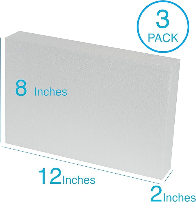 Silverlake 8x12x2 Craft Foam for Styrofoam Block Projects (3-Pack)