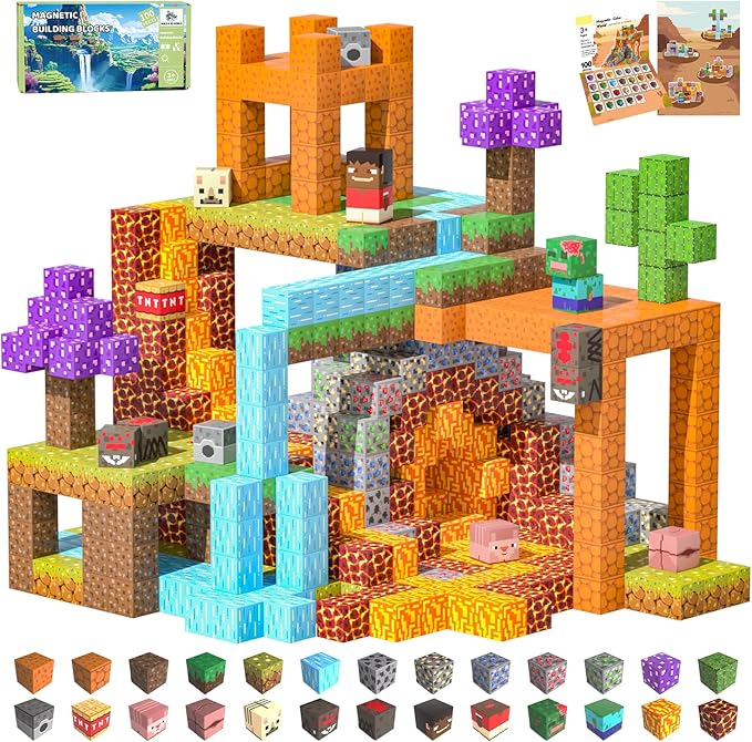 Magnetic Blocks, 100PCS Magnetic Building Blocks, Stacking Magnets for Kids, Sensory Toy for STEM Constructions Magnet Blocks for Boys Girls Age 3+, Christmas Birthday Gifts