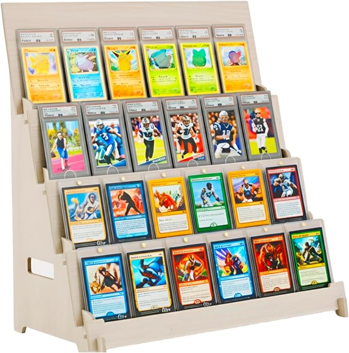 Wood Graded Card Display Stand for Collectors & Flippers - Sleek Tiered Trading Card Display Stand for Shows & Events - Stable On the Go Card Stand for Displaying Sports, TCG & Collectible Card Slabs (24 Cards)