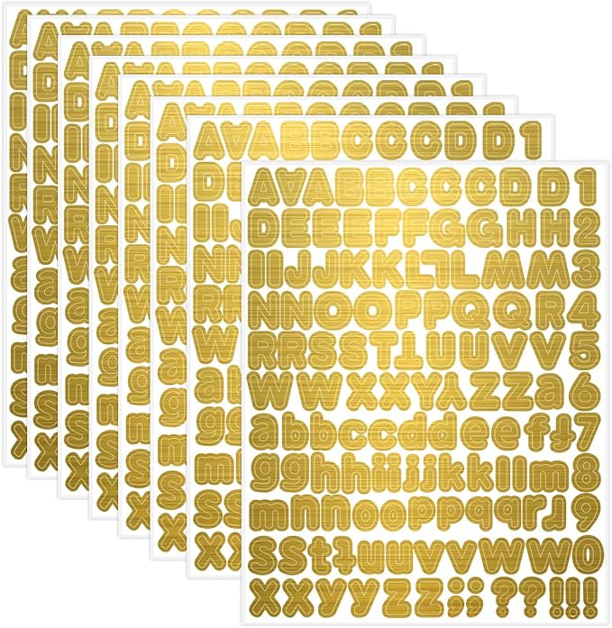 Starboling Letter Stickers, 1/2 inch Gold Alphabet Stickers, Self-Adhesive Vinyl for Mailbox Numbers, Bulletin Boards, Classroom & Home Decor, 0.5''