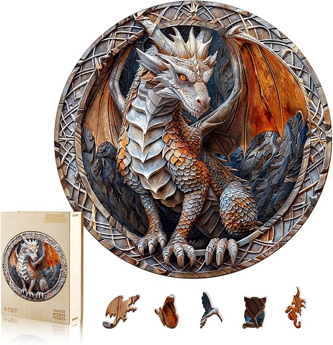Wooden Puzzles for Adults, Cave Dragon Puzzle, Wood Adult Puzzle, Wooden Puzzle for Family Game and Birthday Gifts for DIY Lover (S-8.5 * 8.5in 100pcs)