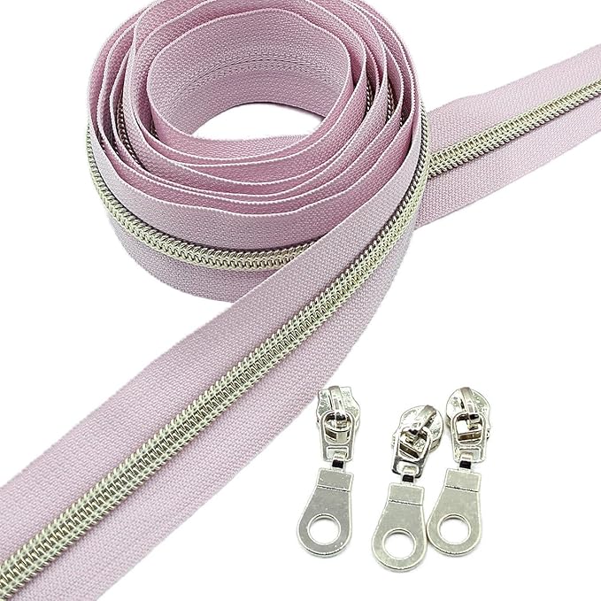 Leekayer #5 Metallic Nylon Coil Zippers by The Yard Bulk 10 Yards Light Gold Teeth Zipper Pink Tape with 25pcs Gold Sliders for DIY Sewing Tailor Craft Bag(Pink)