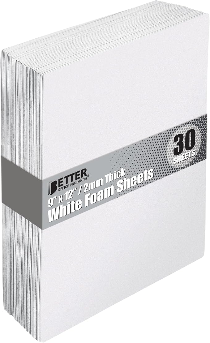 Better Office Products White EVA Foam Sheets, 30 Pack, 2mm Thick, 9 x 12 Inch, White Color, for Arts and Crafts, 30 Sheets Bulk Pack