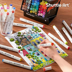 Shuttle Art 51 Colors Alcohol Markers, 50 Colors Dual Tip Art Marker Set Plus 1 Colorless Blender with Marker Case Perfect for Illustration Students Adult Coloring Sketching
