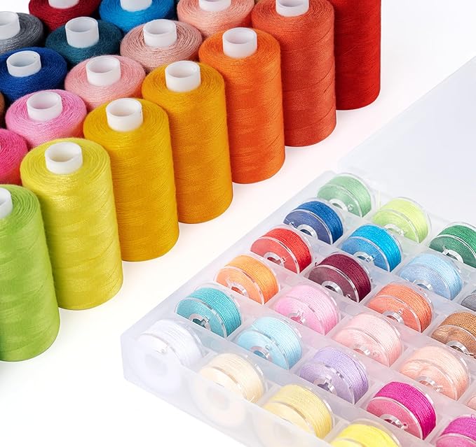 ilauke 72pcs Sewing Thread Kit with Prewound Bobbins - 36 Colors 550 Yard Thread for Sewing + 36 Color-Matched 50 Yard Bobbins, Ideal for Sewing Supplies and Home Crafting