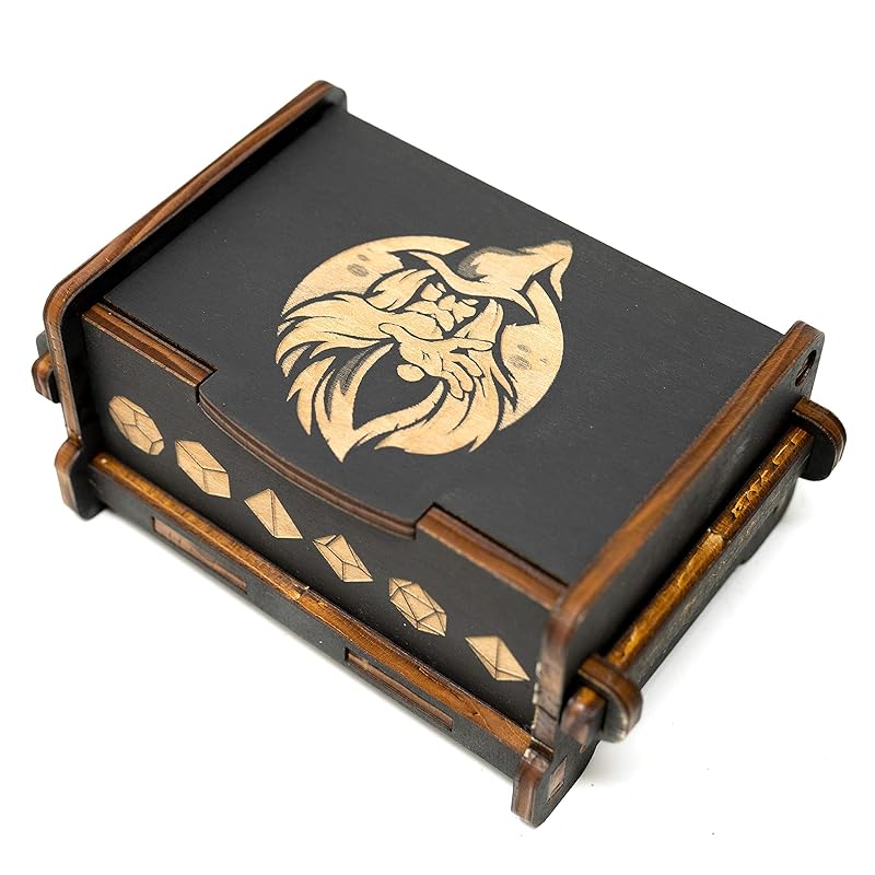 Dice Box - BLACK - 6x4x3 Also holds jewelry and great for desks and desk top items (Wizard)