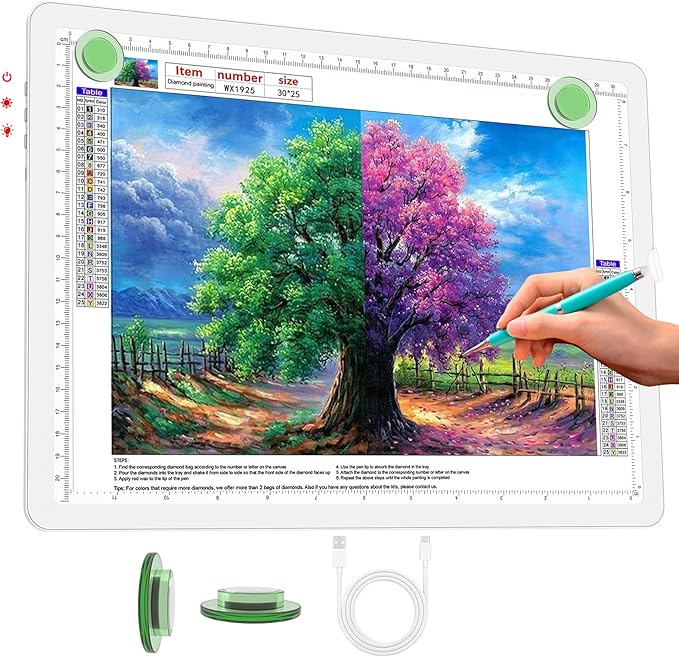 Phylosal Rechargeable A4 LED Light Pad for Diamond Painting, Ultra-Thin Magnetic Tracing Light Box for Drawing, Diamond Art Light Board with Side Button, Super Bright Light Table for Sketching (White)