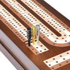 AMEROUS Wooden Cribbage Board Game Set with Magnetic Lock - Metal Pegs - 2 Playing Cards - Continuous 3 Track Board - Larger Storage Area, Travel Portable Cribbage Game Sets for Family