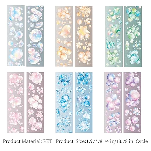 PET Tape Stickers for Journaling,6 Rolls Bubbles Tape for Scrapbooking,Journaling Supplies,Junk Journal,DIY Craft(Bubbles)