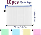AUSTARK 10 Pcs Zipper File Bags, Waterproof Plastic Mesh Pouch for Office School, Board Game Storage Bags (B6 Size 7.6''x5.3'', Multicolored)