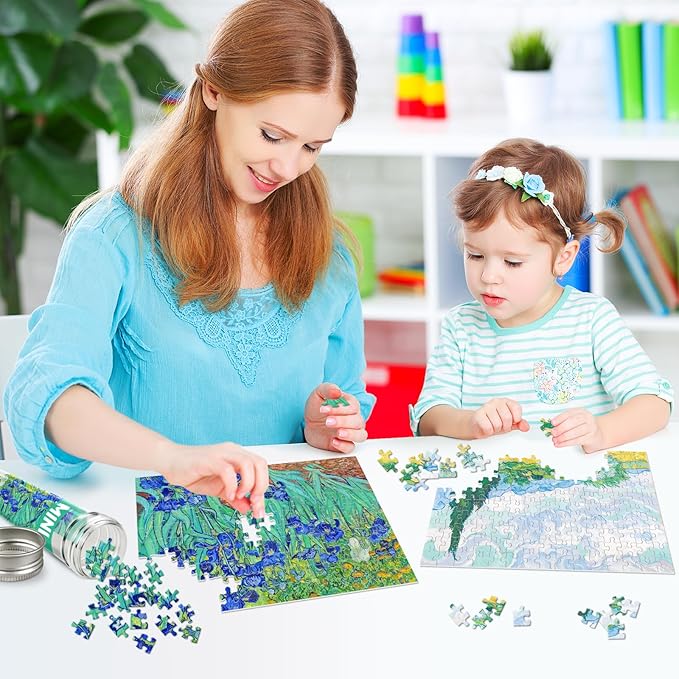 150 Pieces Mini Jigsaw Puzzles for Adults & Kids, 6" x 4" Small Jigsaw Puzzles Capsule Tube Jigsaw Puzzles Intelligent Game, Wheat Field with Cypresses Irises The Harvest (Wheatfields) 3 Pack