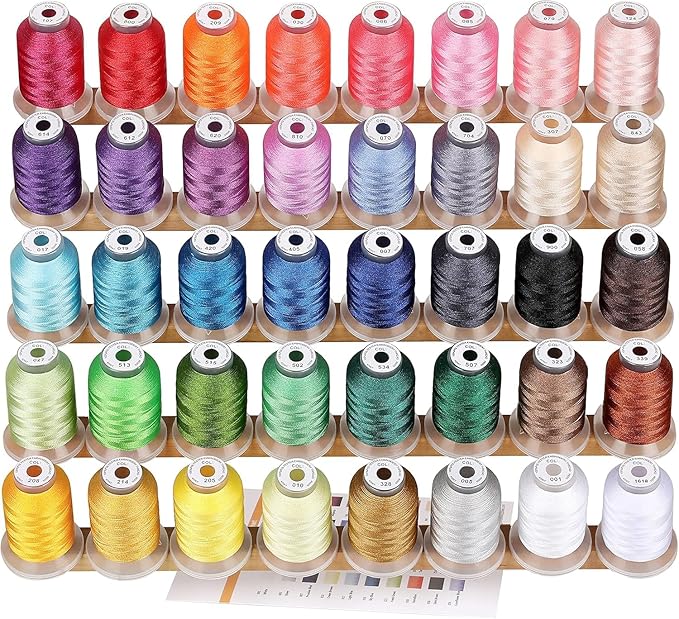 40 Spools Polyester Machine Embroidery Thread Kit 500M Colors Compatible with Brother Colors