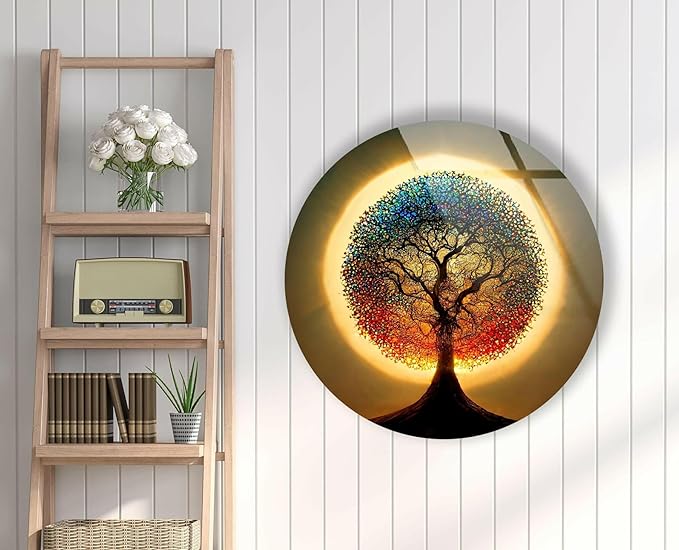 My Photostation.com 39,4''(100cm) Diameter Life of Tree Round Glass Wall Art Tempered Glass Printing Wall Decor Large Wall Art Wall Hangings