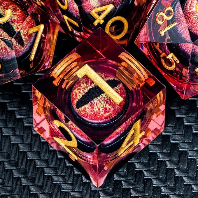 ARUOHHA DND Resin Dice Dragon Eye Dice Liquid Core Red Sharp Edged Dice Set with Gift Box, Polyhedral D and D Dice Set Role Playing Game D20 D12 D10 D8 D6 D4