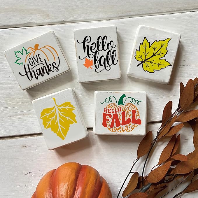 Small Stencils for Painting on Wood Reusable, 3 Inch Reusable Stencil for Craft Ornament Paint Template Stencils for Wall Card Rock Wood Signs Coasters Canvas Home Decor (Fall)