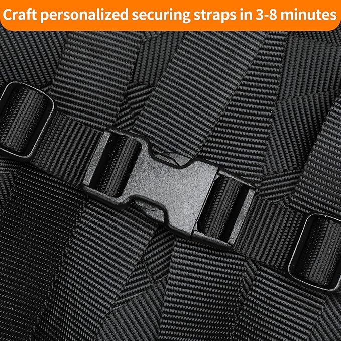 Buckles and Straps Set 1": 6 Yards of Thick Nylon Webbing, 6-Pack Heavy Duty Adjustable Quick Side Release Plastic Buckles, 12 Tri-Glide Slide Clips, Black (1-Inch Combo Set)