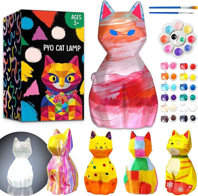 FUNZBO Paint Your Own Cat Lamp Kit - Halloweens Arts and Crafts Supplies, Toys for Ages 8-13, Crafts for Girls 8-12, Painting Kits for Kids Teen, DIY Toy for Toddler 3 4 5 6 7 9 10 11 + Birthday Gifts