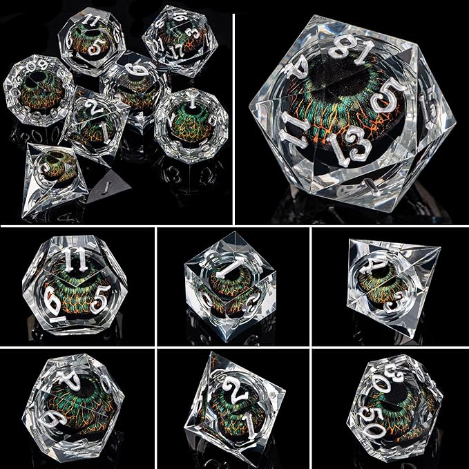 ARUOHHA DND Resin Dice Dragon Eye Dice Liquid Core Red Sharp Edged Dice Set with Gift Box, Polyhedral D and D Dice Set Role Playing Game D20 D12 D10 D8 D6 D4