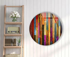 My Photostation.com 20''(50cm) Diameter Colorful Wood Pattern Round Glass Wall Art Tempered Glass Printing Wall Decor Large Wall Art Wall Hangings