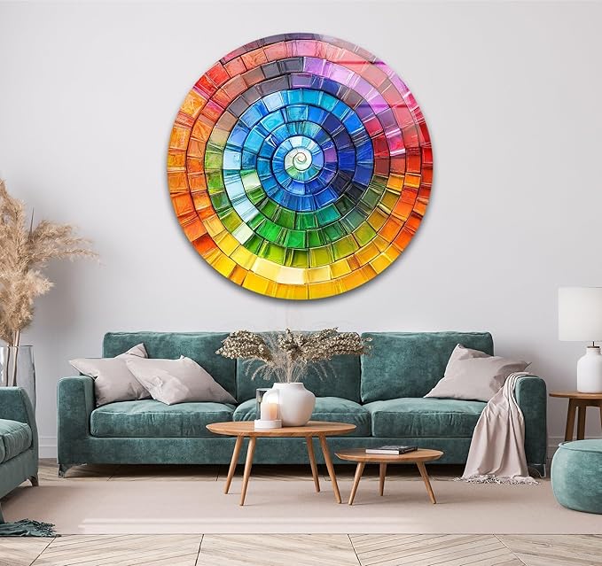 My Photostation.com 31.5''(80cm) Diameter Radiant Spiral Spectrum Round Glass Wall Art Tempered Glass Printing Wall Decor Large Wall Art Wall Hangings