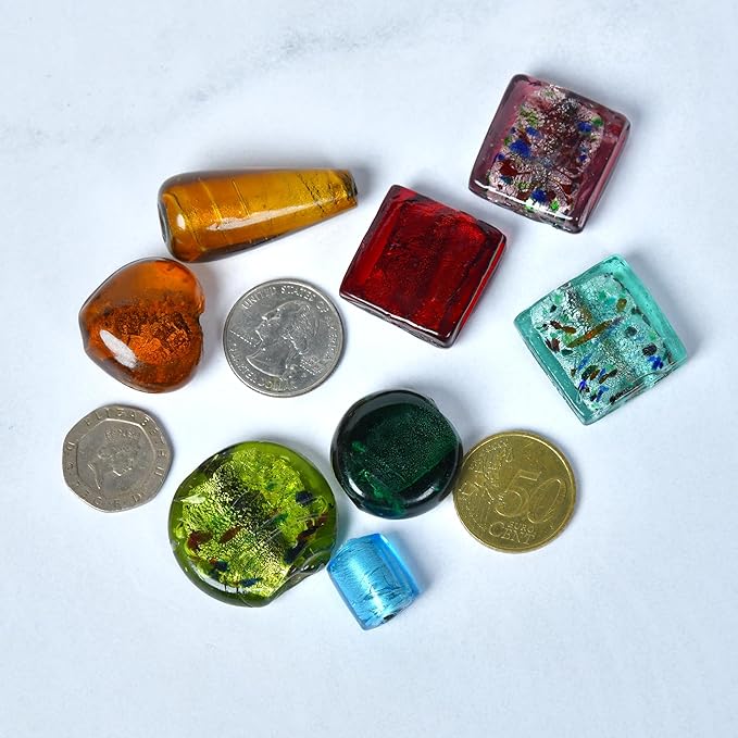 1 LB Bag of Assorted Glass Beads for Jewelry Making, Handmade Silver Foil Bead Mix for Bracelets and Necklaces, Crafting Beads Supplies Kit, Large Beads (Silver Foil Mix)