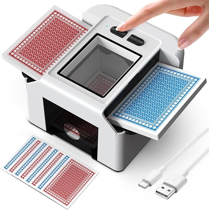 ShinePick Automatic Card Shuffler, Electric Shuffling Machine with 2000mAh Rechargeable Battery, Low Noise Card Shuffler - Automatic and Manual Mode for Poker, Phase 10, UNO, Skip-Bo