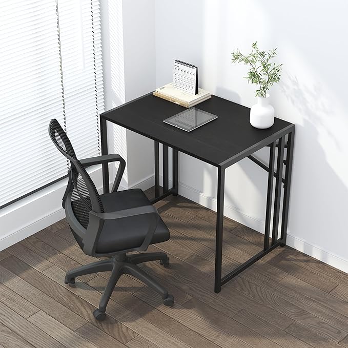 Lutown Teen Folding Computer Desk - 32 inch, Writing & Gaming, Small Space Office Desk, Black, No Assembly Required
